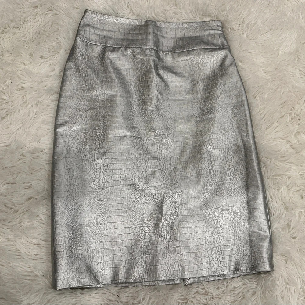 Marciano Embossed Metallic silver python Print Midi Skirt